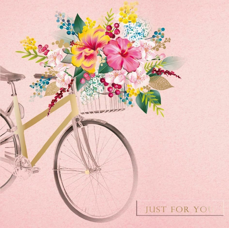 Kort med kuvert - Blomster i cykelkorg (Fraktfritt)