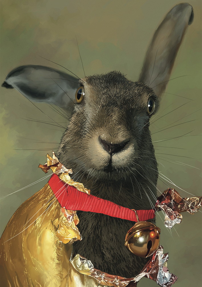 Påskkort - Enkelt Kort - Kanin i guldfolie (Fraktfritt)