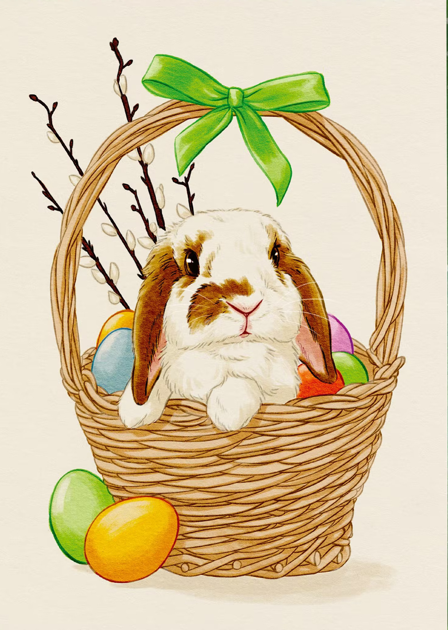 Påskkort - Enkelt Kort - Kaninen i påskkorgen (Fraktfritt)