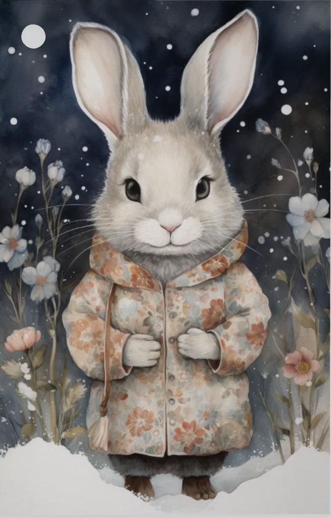 Litet kort utan kuvert - Kanin i vacker vinter (Fraktfritt)