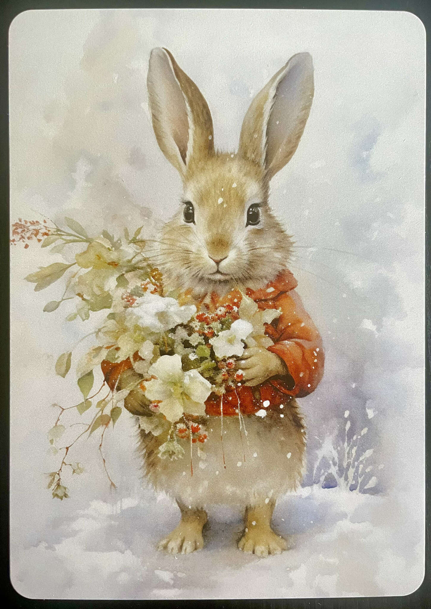 Enkelt vinterkort - Kaninens vinterblommor (Fraktfritt)
