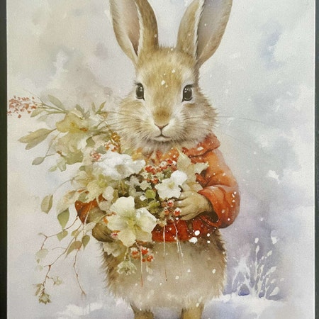 Enkelt vinterkort - Kaninens vinterblommor (Fraktfritt)