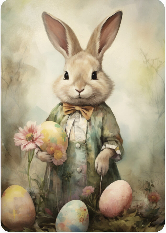 Enkelt Påskkort - Kaninen håller i äggen (Fraktfritt)