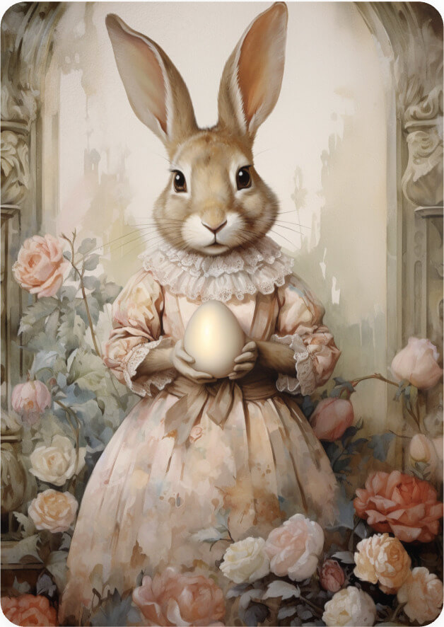 Enkelt Påskkort - Kaninen med guldägget (Fraktfritt)