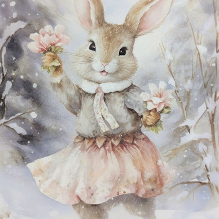 Enkelt vinterkort - Kaninens blomsterhälsning (Fraktfritt)