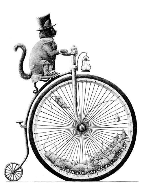 Enkelt konstkort - KattCykel (Fraktfritt)