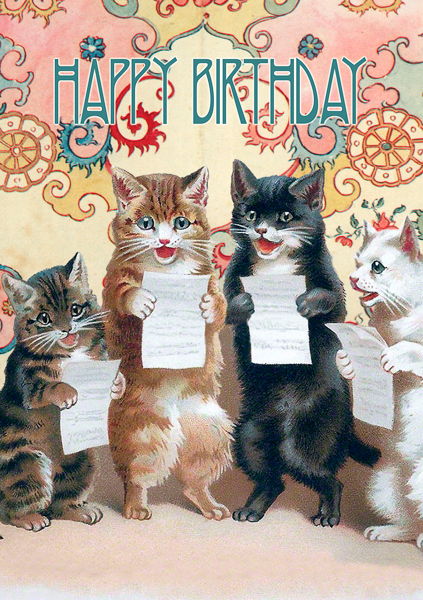 Dubbelt kort med kuvert - Katternas födelsedagssång (Fraktfritt)