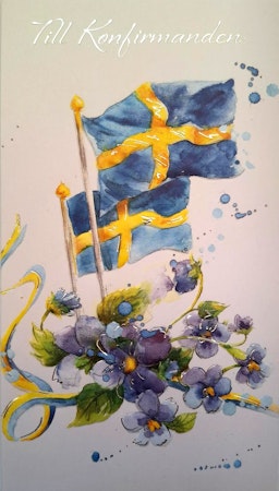 Dubbelt kort med kuvert - Konfirmationen lila blomster (Fraktfritt)