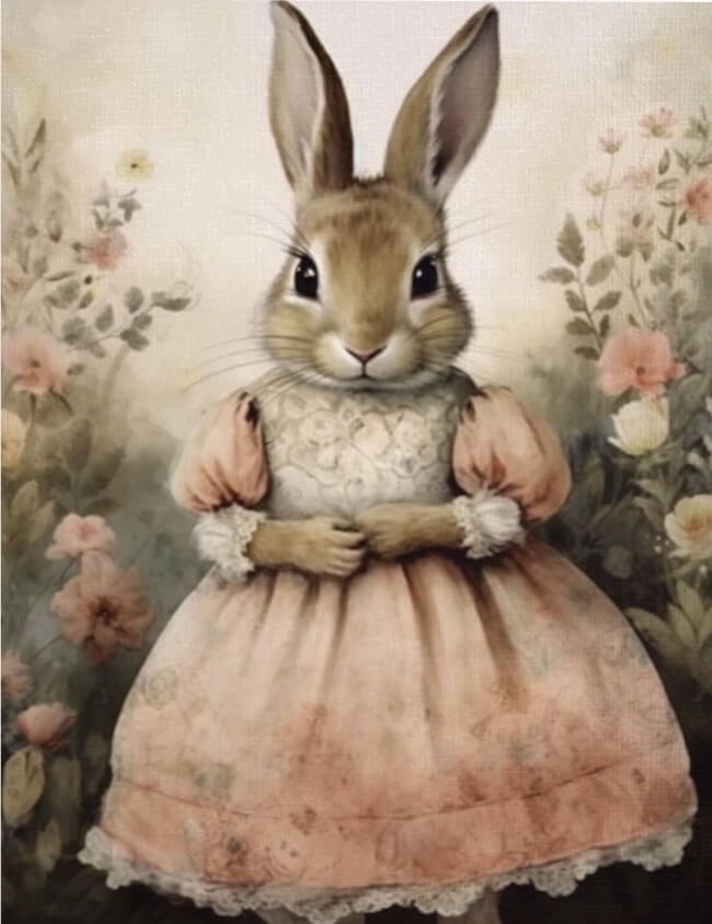 Dubbelt kort med kuvert - Kanin i rosa klänning (Fraktfritt)