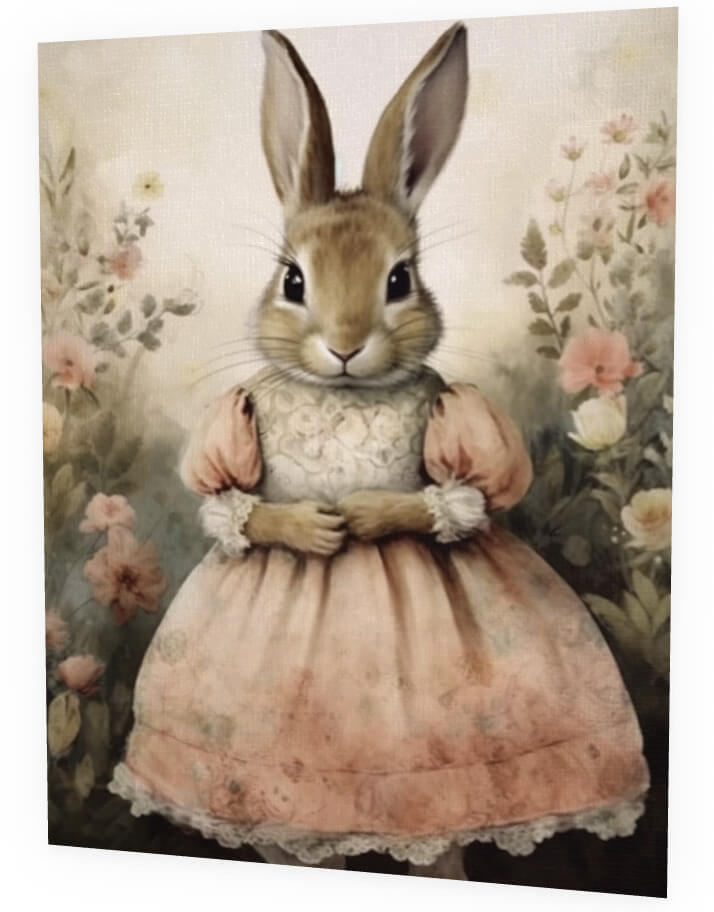 Dubbelt kort med kuvert - Kanin i rosa klänning (Fraktfritt)