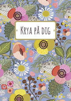 Dubbelt kort med kuvert - Krya på dig blommor mot blått (Fraktfritt)