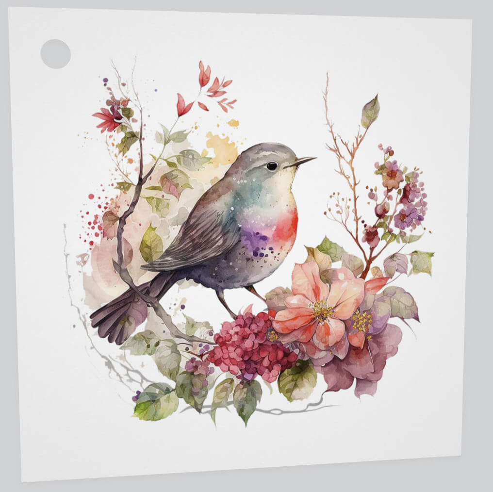 Litet kort utan kuvert - Fågel på blomsterkvist (Fraktfritt)