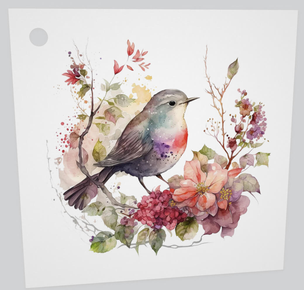 Litet kort utan kuvert - Fågel på blomsterkvist (Fraktfritt)
