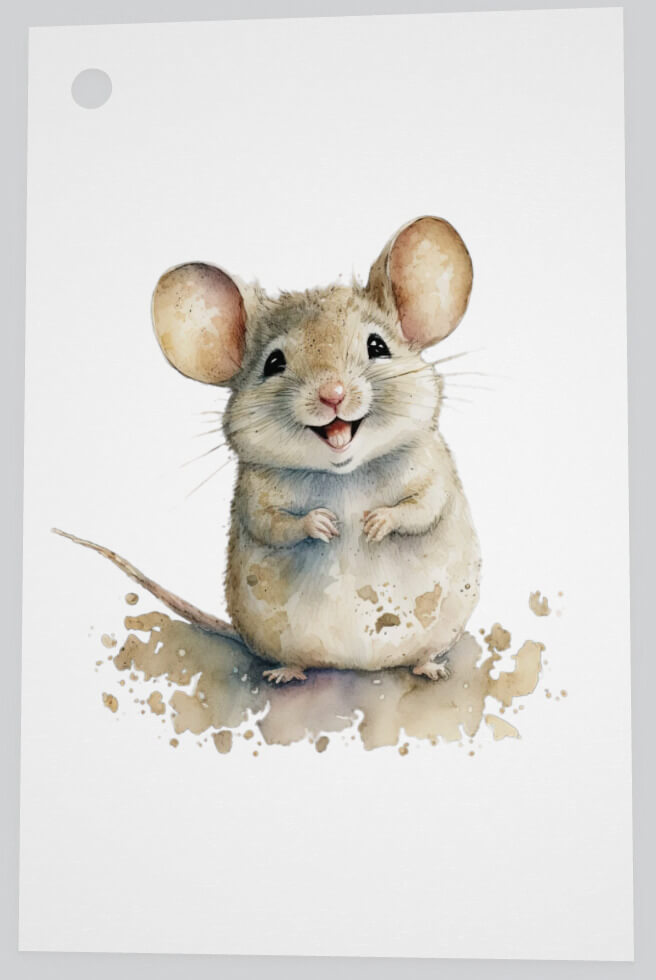 Litet kort utan kuvert - Glad liten mus (Fraktfritt)