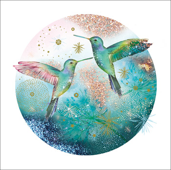 Dubbelt kort med kuvert - Färgglada kolibrier(Fraktfritt)