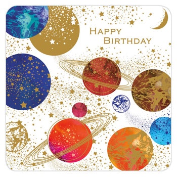 Dubbelt kort (guld) med kuvert - Födelsedag i rymden (Fraktfritt)