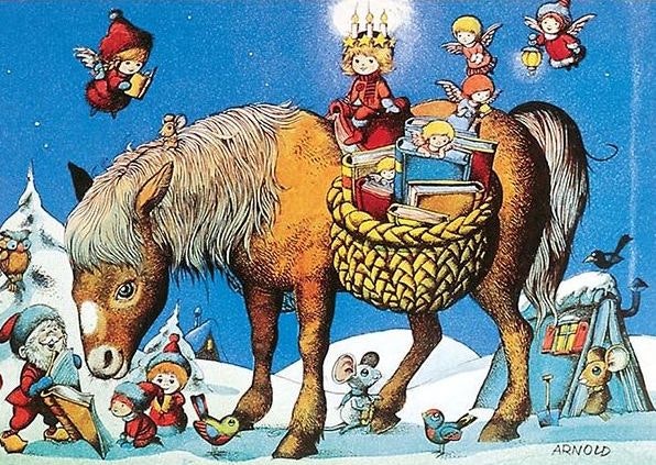 Enkelt Julkort - Lucia på häst (Fraktfritt)