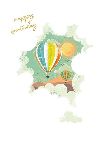 Dubbelt kort med kuvert - Luftballong-grattis (Fraktfritt)