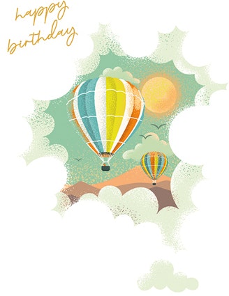 Dubbelt kort med kuvert - Luftballong-grattis (Fraktfritt)