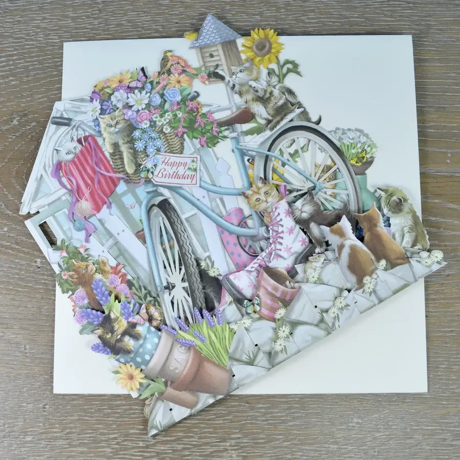 Magiskt gratulationskort - Kattungar vid cykeln (Fraktfritt)