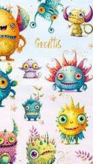 Dubbelt kort med kuvert - Monster Grattis (Fraktfritt)