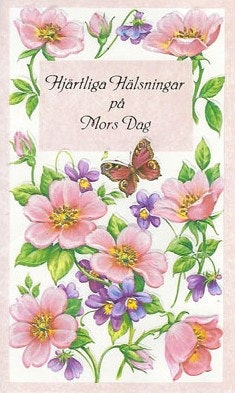 Dubbelt kort med kuvert - Morsdag lilarosa blomster (Fraktfritt)
