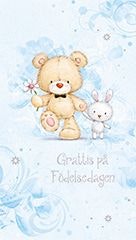 Dubbelt kort med kuvert - Nalle och kanin grattar (Fraktfritt)
