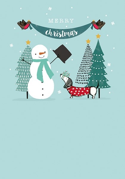 Julkort med kuvert - Taxen och snögubben (Fraktfritt)
