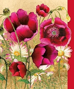 Dubbelt kort med kuvert - Blommor mot guldbakgrund (Fraktfritt)