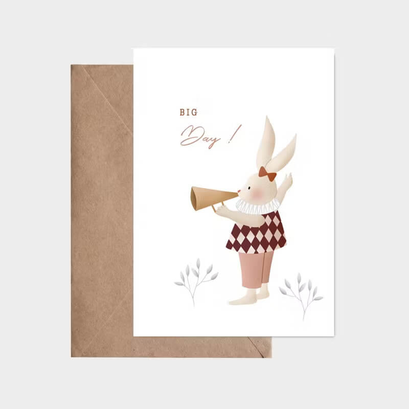 Enkelt kort med kuvert -  Kanin med nyheter - Rosa (Fraktfritt)