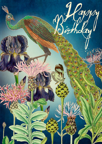 Dubbelt kort med kuvert - Påfågelns födelsedag (Fraktfritt)