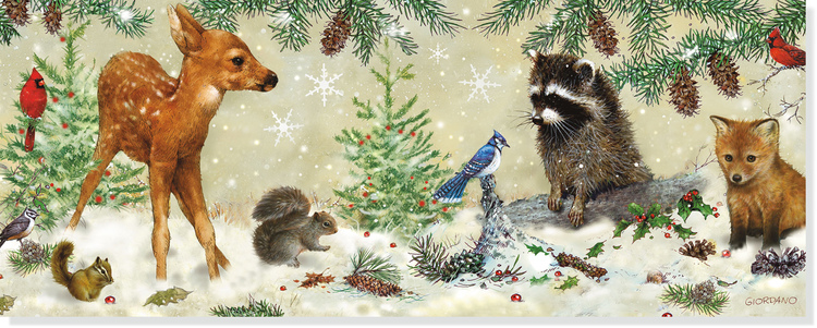 Panorama Julkort med glitter - Skogens djur (Fraktfritt)
