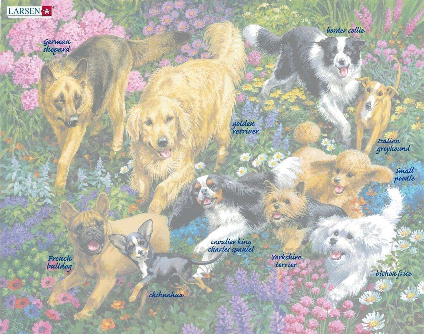 Pussel - Hundar på en blomsteräng (32 bitar)
