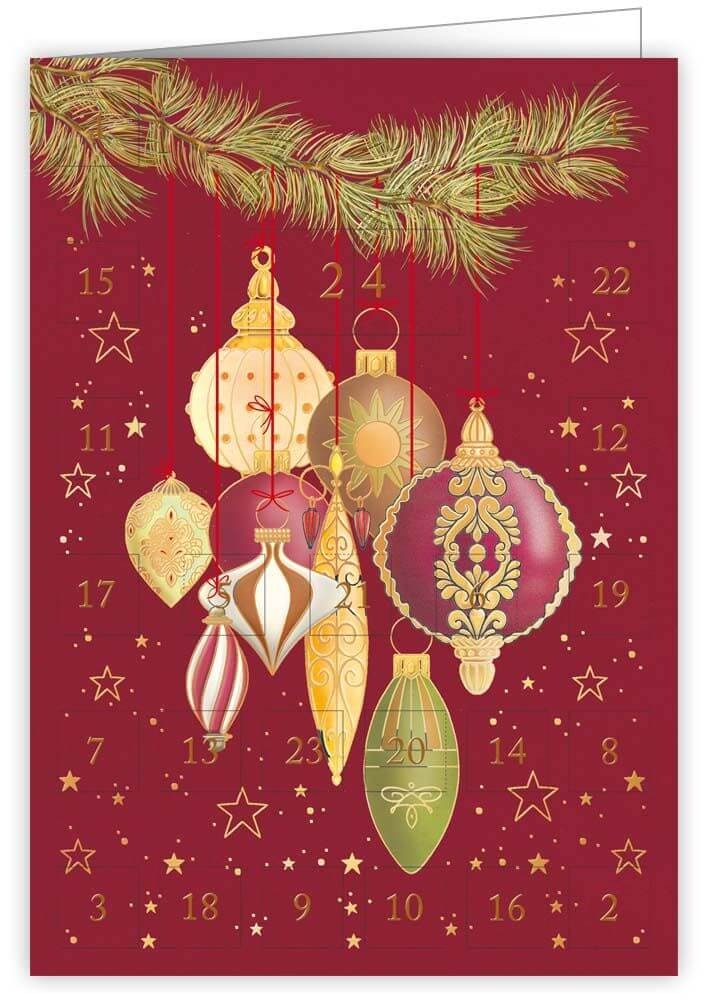 Liten Adventskalender som julkort - Julpynt i rött (Fraktfritt)
