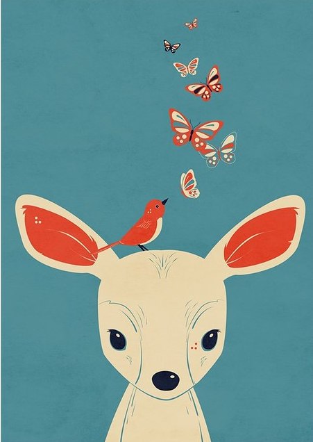Kort med kuvert - Rådjuret, fågeln och fjärilarna (Fraktfritt)