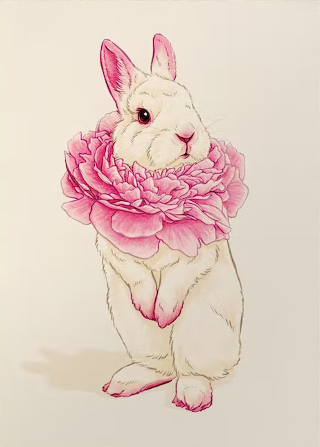Enkelt Kort - Rosablommig kanin (Fraktfritt)
