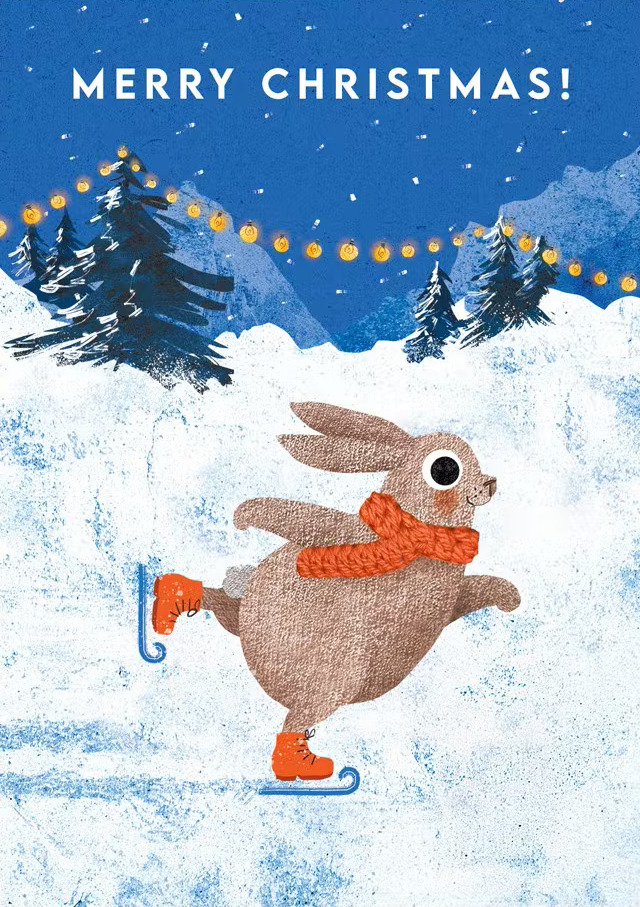 Julkort med kuvert - Kaninens skridskokonster (Fraktfritt)