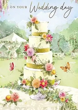 Dubbelt kort med kuvert - Blommig bröllopstårta(Fraktfritt)
