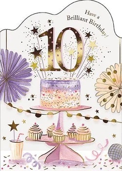 Dubbelt kort med kuvert - 10 år - Tårta (Fraktfritt)