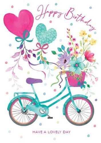 Dubbelt kort med kuvert - Blommig födelsedags cykel (Fraktfritt)