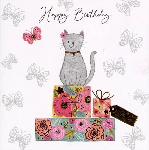 Dubbelt kort med kuvert - Fina kattens födelsedag (Fraktfritt)
