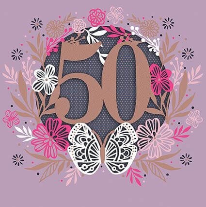 Dubbelt kort med kuvert - 50År Fjäril (Fraktfritt)