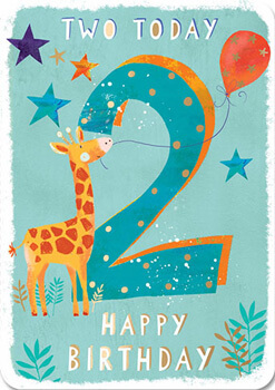 Dubbelt kort med kuvert - 2 år Giraff (Fraktfritt)