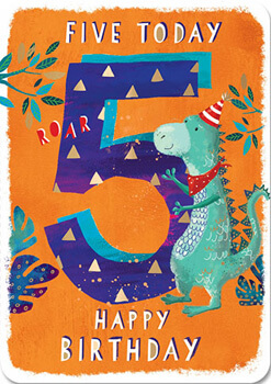 Dubbelt kort med kuvert - 5År Dinosauriens födelsedag (Fraktfritt)