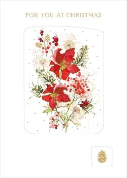Dubbelt julkort med kuvert - Röda julblommor (Fraktfritt)