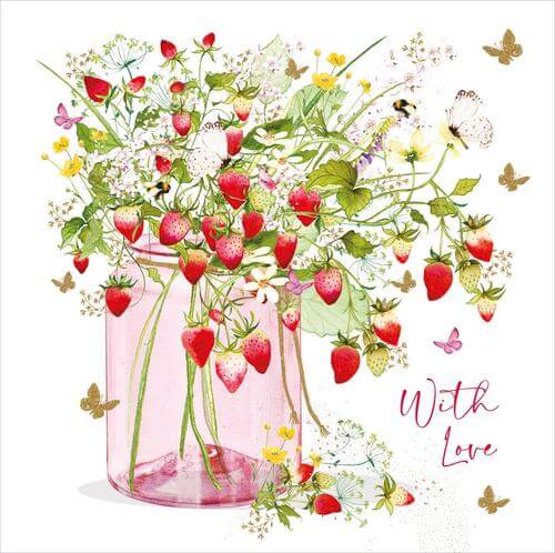 Dubbelt kort med kuvert - Vas med jordgubbsplantor (Fraktfritt)