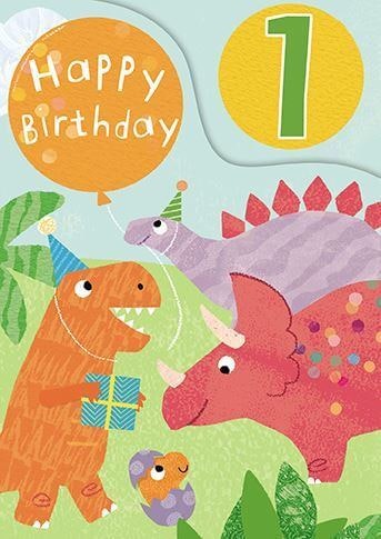 Dubbelt kort med kuvert - 1År Dinosaurier (Fraktfritt)