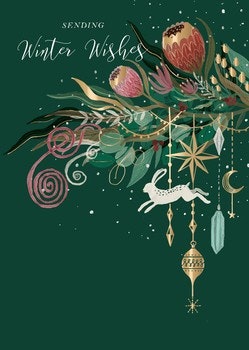 Dubbelt julkort med kuvert - Gröna jultoner (Fraktfritt)