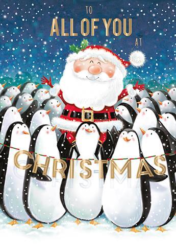 Julkort med kuvert - Tomten och pingvinerna  (Fraktfritt)