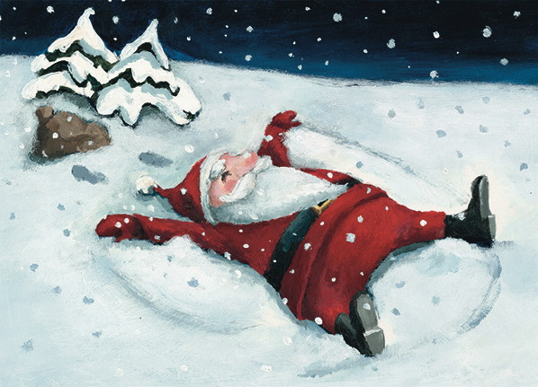 Enkelt Kort - Julkort - Tomten gör snöänglar (Fraktfritt)